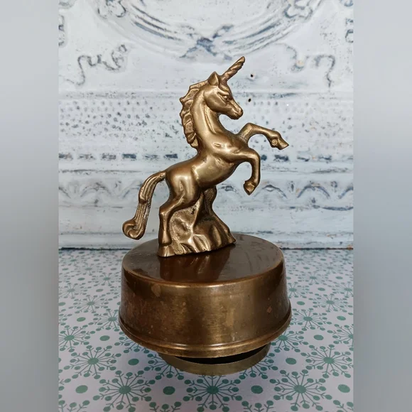 Vintage Brass Unicorn Music Box - Picture 2 of 4